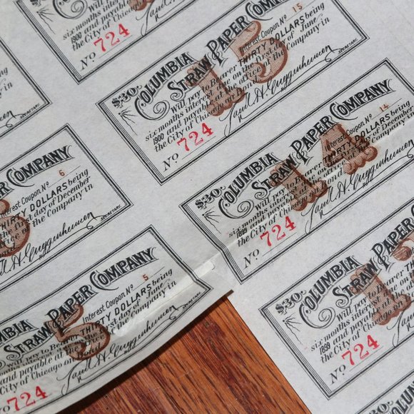 Columbia Straw Paper Company MORTGAGE GOLD BOND $1000 _ 1901 ANTIQUE - Picture 3 of 10